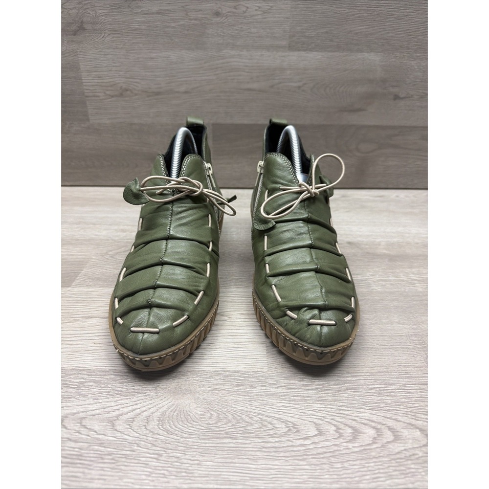 Spring Step Nespea Leather Wedge Booties Olive Green Size 41 (US 10) Size Zip - Picture 2 of 12